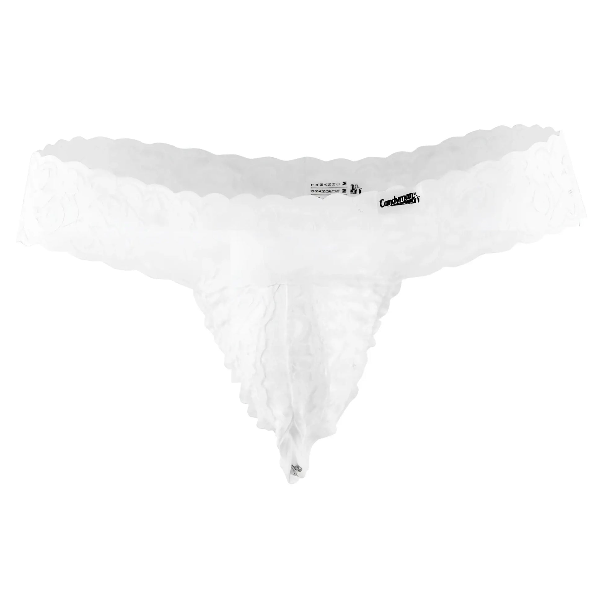White lace thong candyMan 99315X with scalloped edges and delicate sheer design in white color