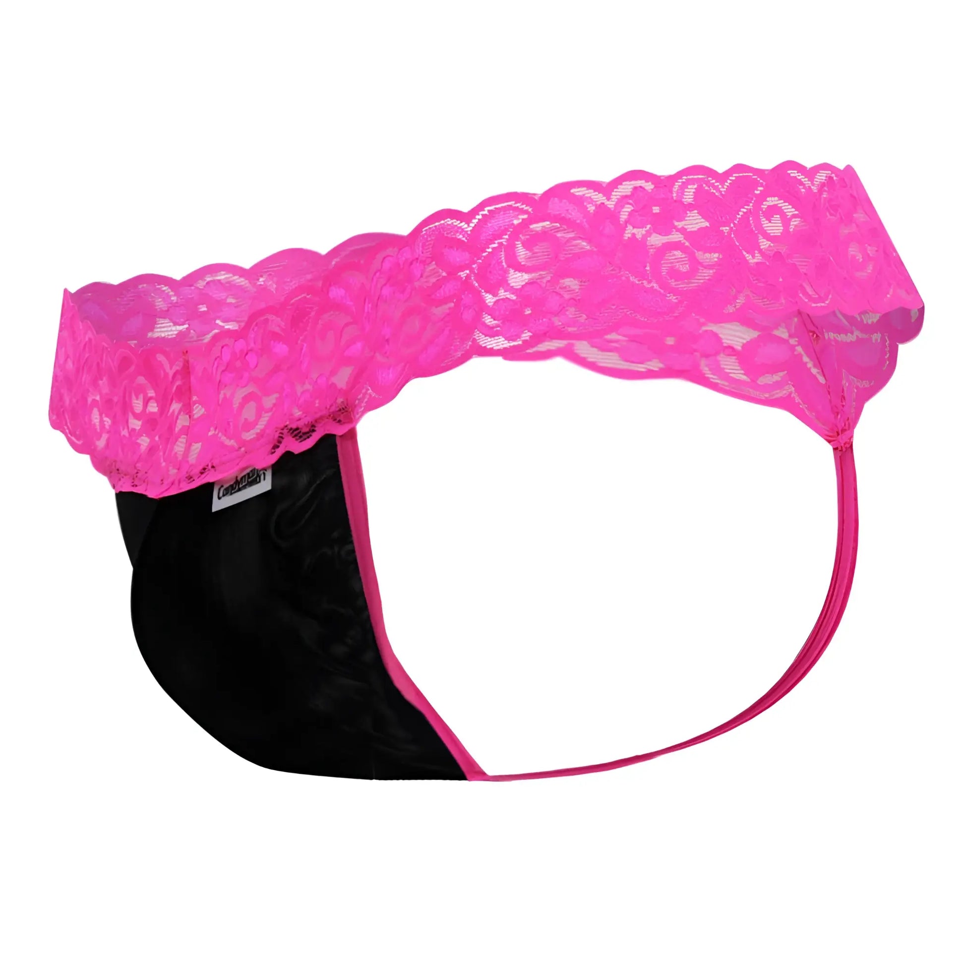CandyMan 99370X thong in hot pink with vibrant lace trim scalloped edge and matching elastic waistband