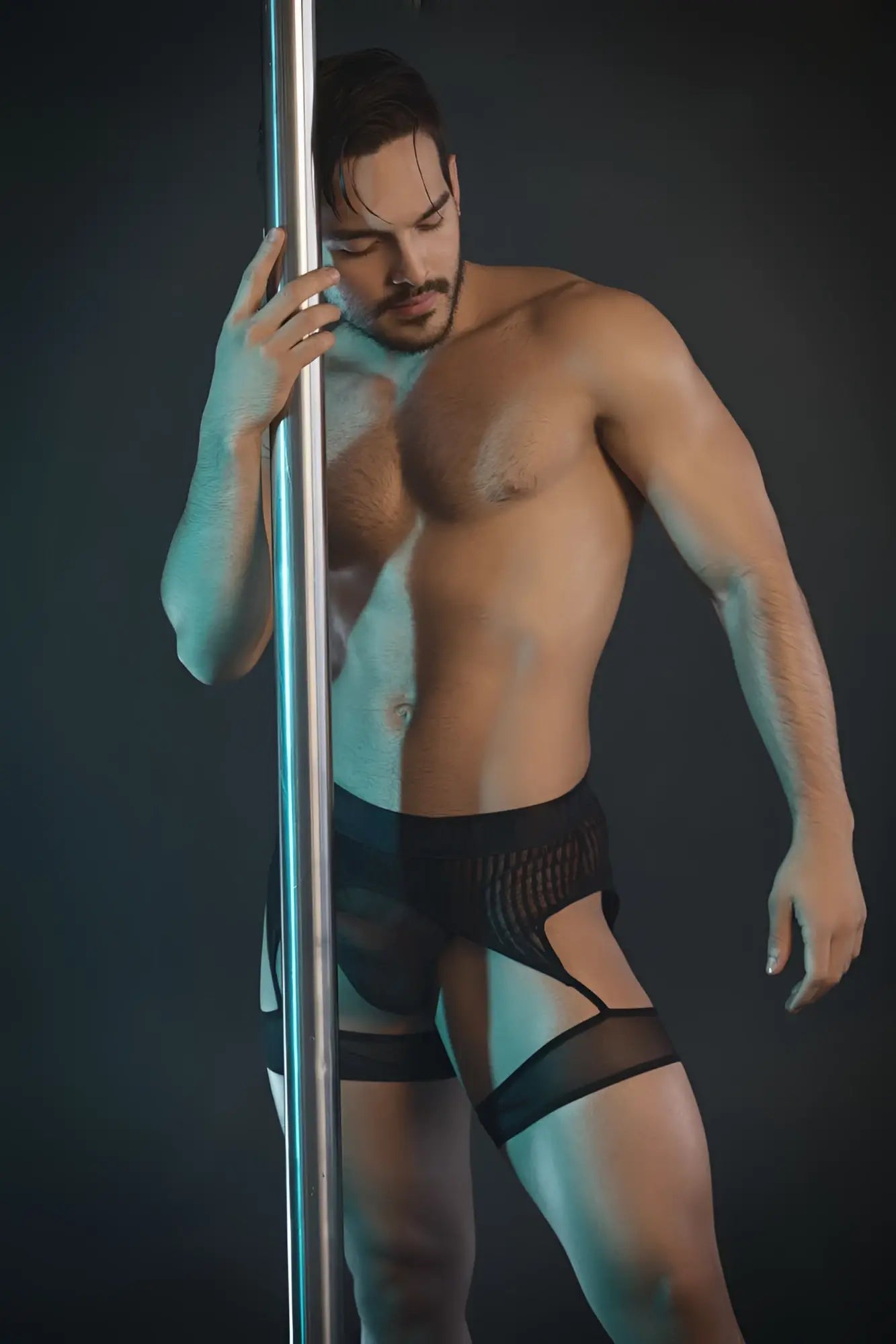 Black mesh briefs with sheer straps and supportive design from Candyman 99403 stripes garterbelt thongs color black