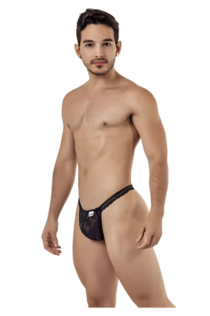 Black candy man 99420 double lace thong with subtle pattern and small white brand tag at the front