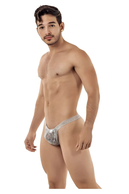 CandyMan 99420 gray silver lace-trimmed briefs with sparkly double lace and subtle pattern