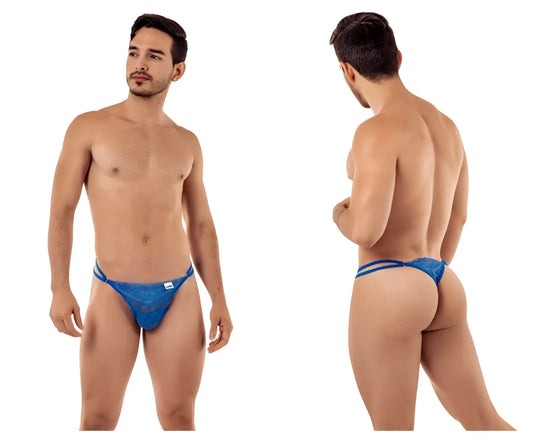 Blue candyMan 99421 lace G-string thong with dual side straps showcasing delicate lace design and minimal coverage