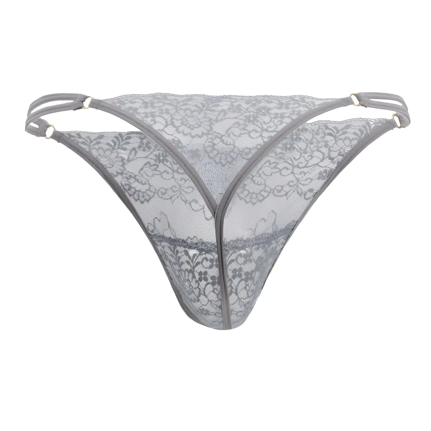 Gray candyMan 99421X lace g-string thong with floral lace sheer delicate design and thin straps
