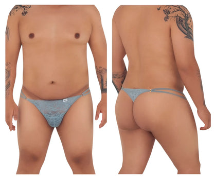 Light blue lace thong candy man 99421x g-string with delicate floral pattern and thin adjustable straps in gray