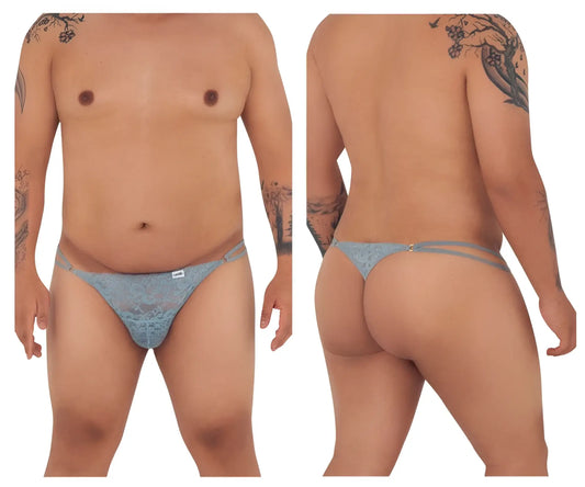 Light blue lace thong candy man 99421x g-string with delicate floral pattern and thin adjustable straps in gray