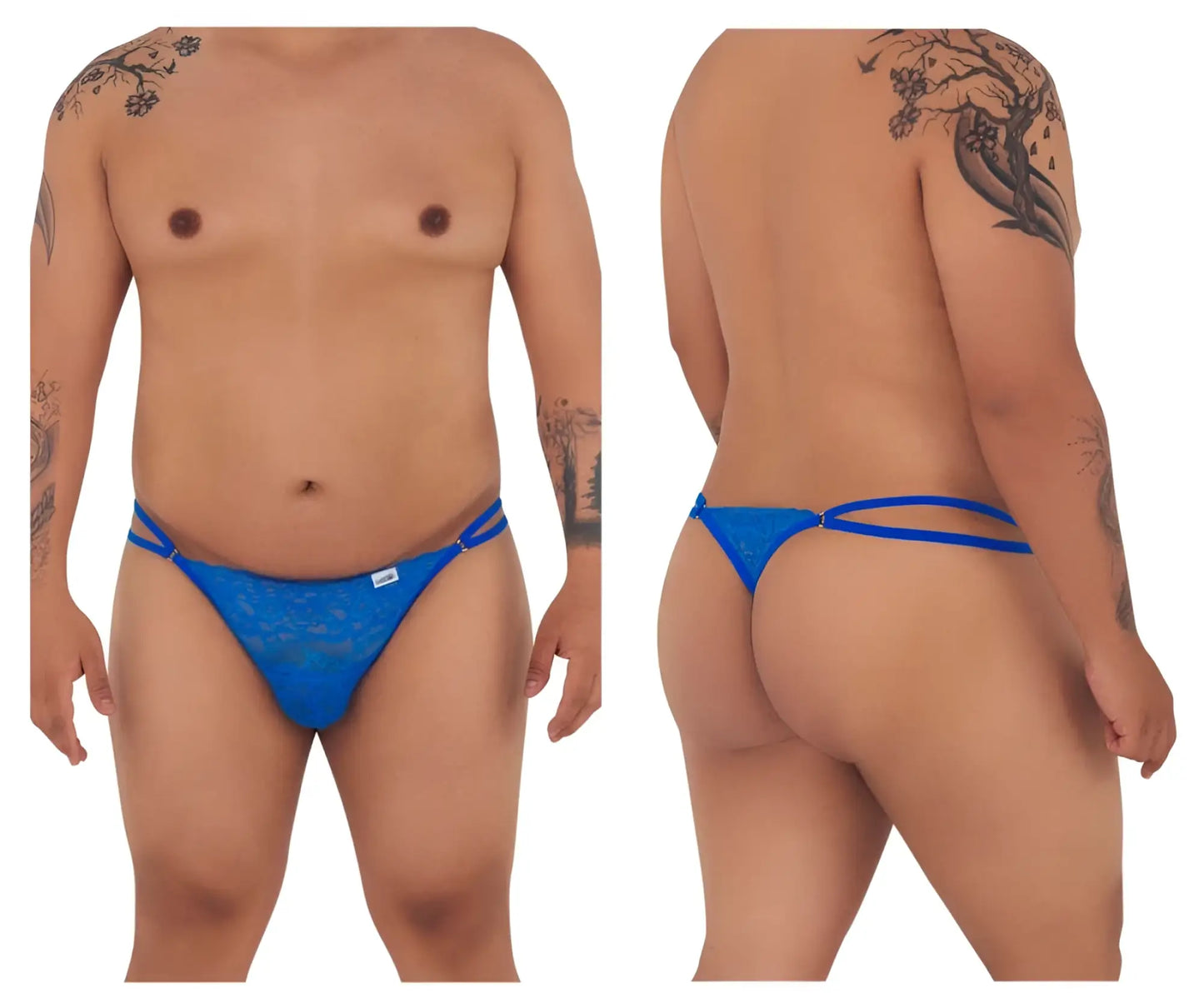 Blue lace thong with double-strap design in royal blue from candyman 99421x lace g-string thongs collection