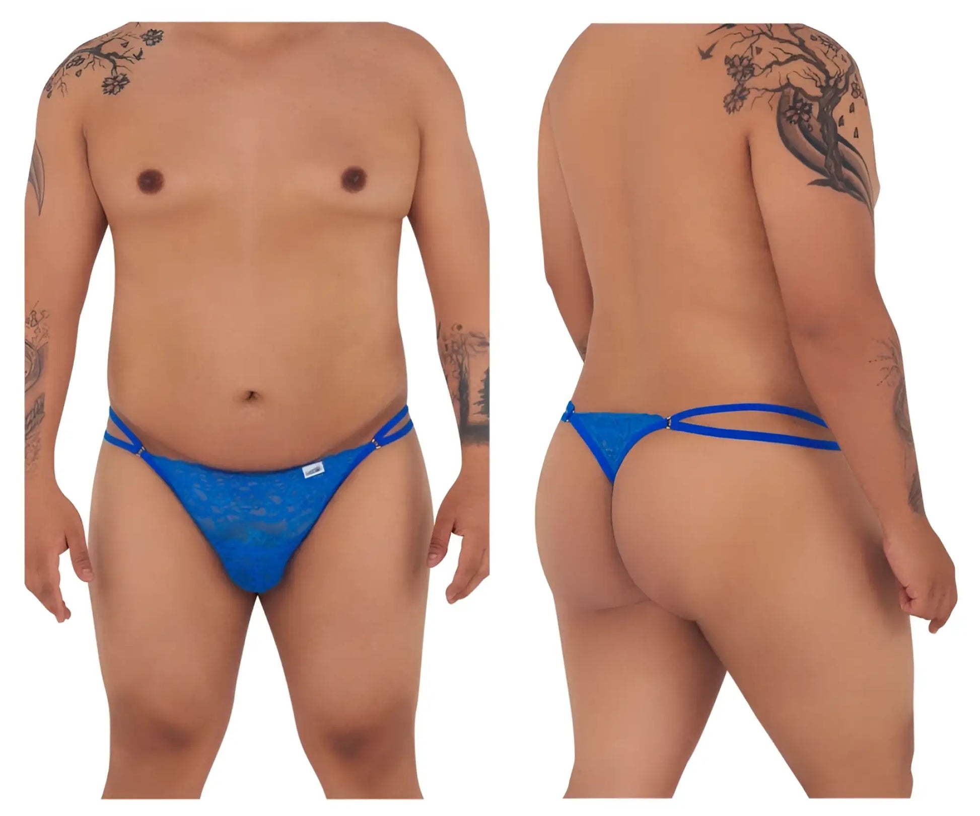 Blue lace thong with double-strap design in royal blue from candyman 99421x lace g-string thongs collection