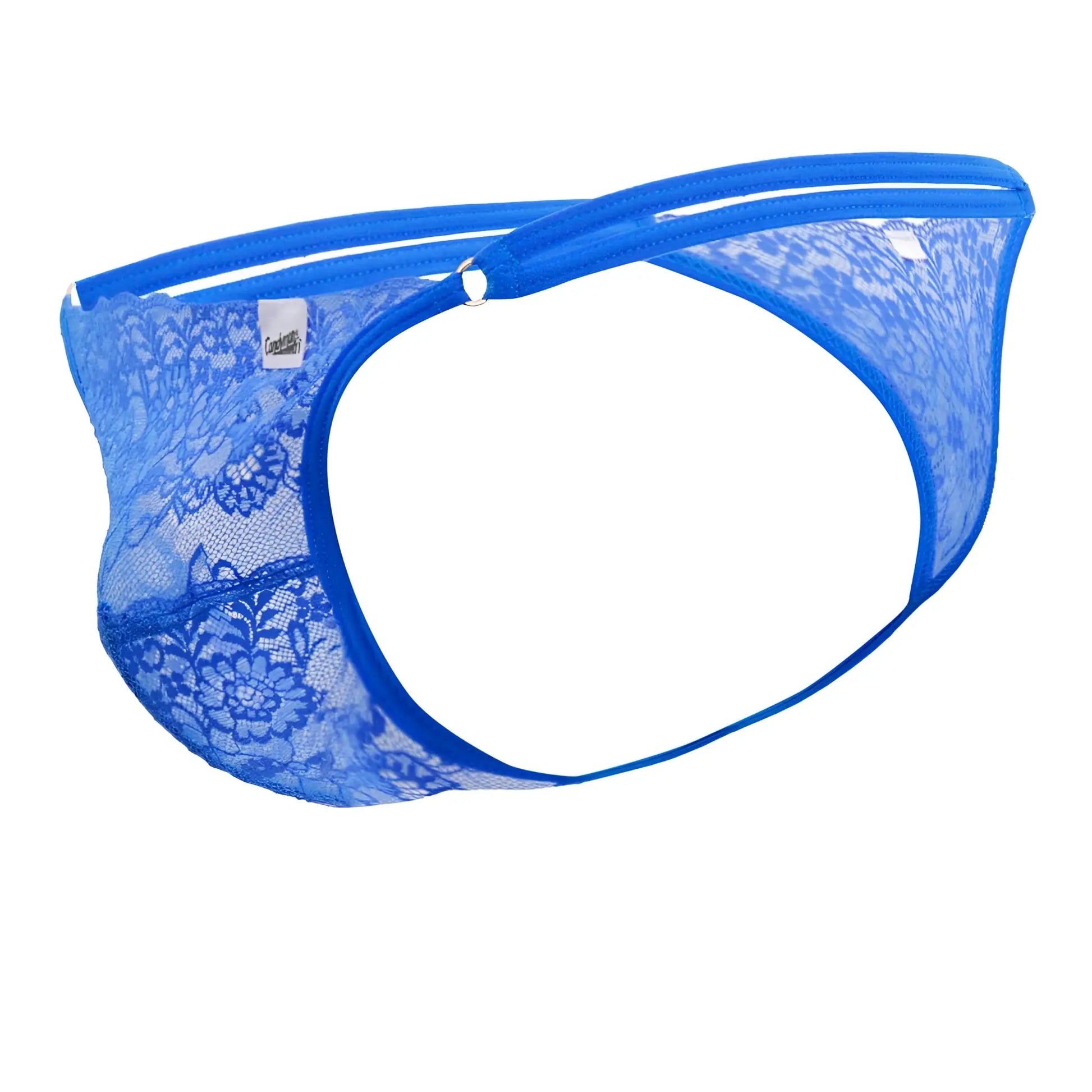 Blue lace g-string thong candy man 99421x with solid royal blue waistband and floral pattern