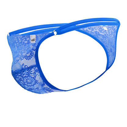 Blue lace g-string thong candy man 99421x with solid royal blue waistband and floral pattern