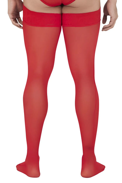 Red sheer mesh CandyMan 99533 thigh highs with a solid elastic band at the top for a secure fit