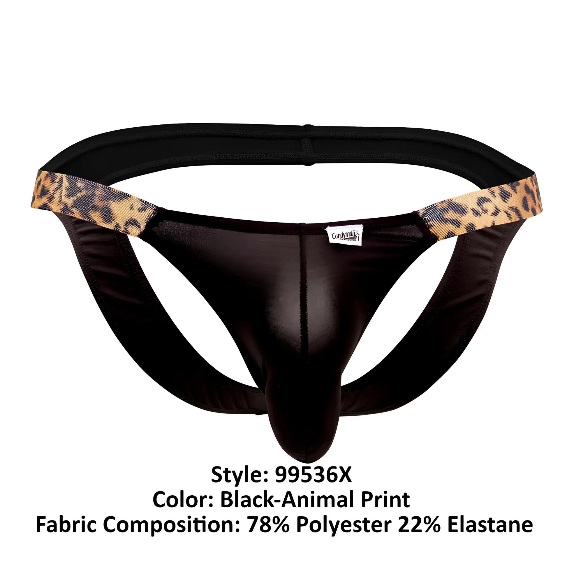 CandyMan 99536X bikini jockstrap black with leopard print trim glossy finish made of polyester and elastane
