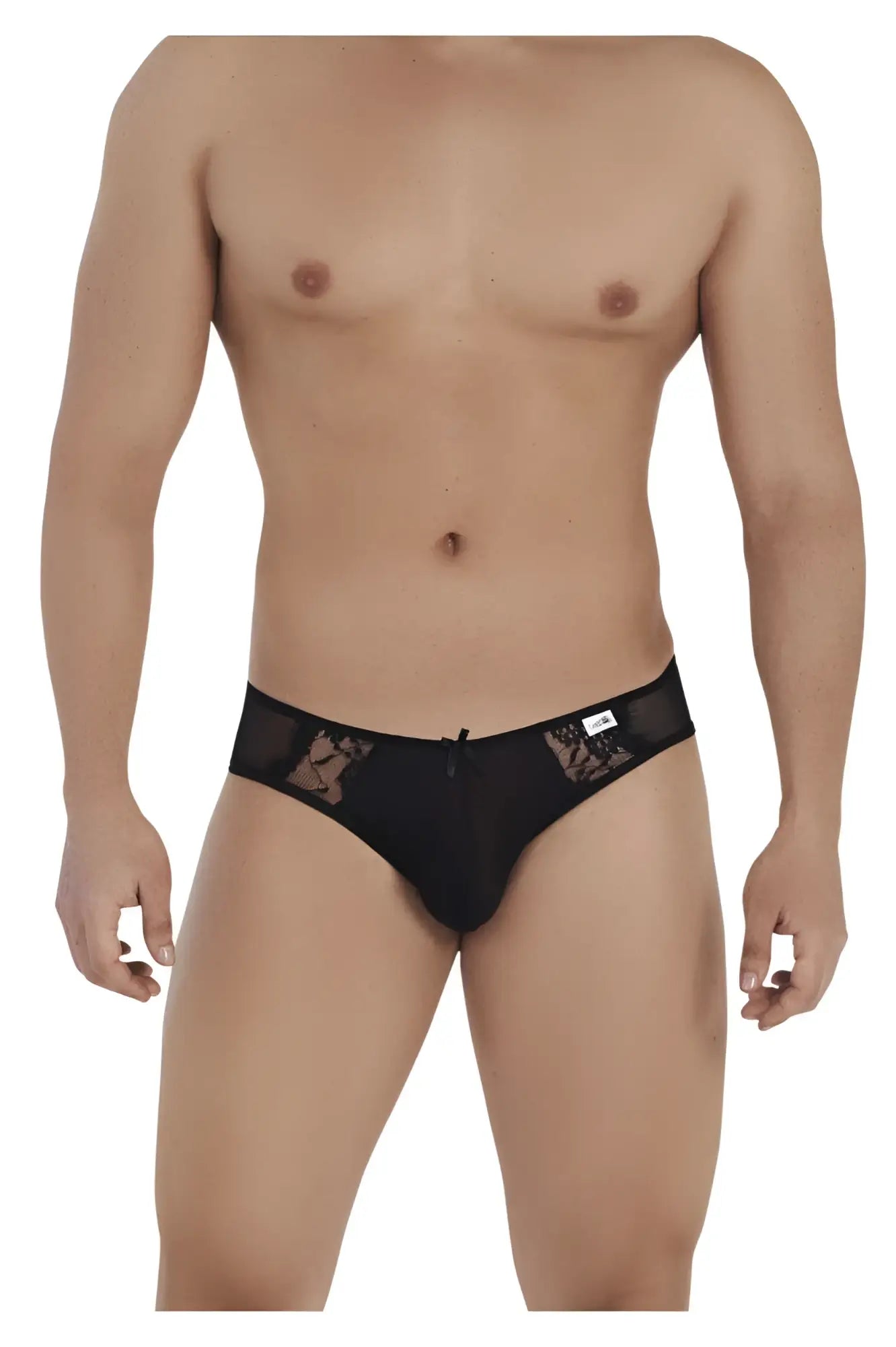 Black candyman 99538 lace jockstrap with zipper and sheer mesh panels in men’s briefs style