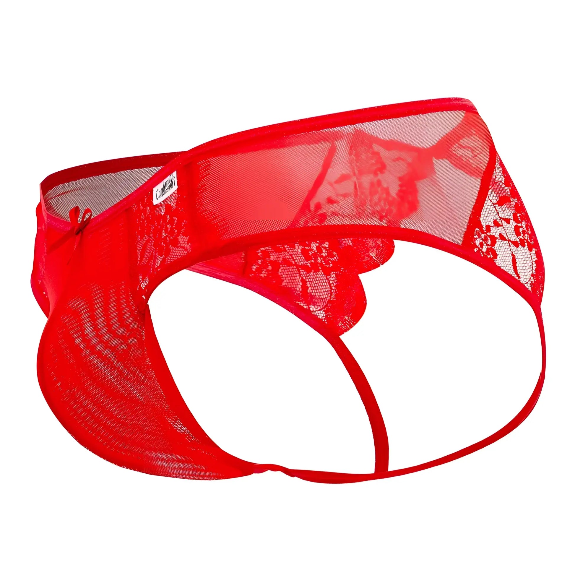 Red lace mesh briefs with delicate floral pattern and thin elastic waistband candyMan 99538 lace jockstrap red