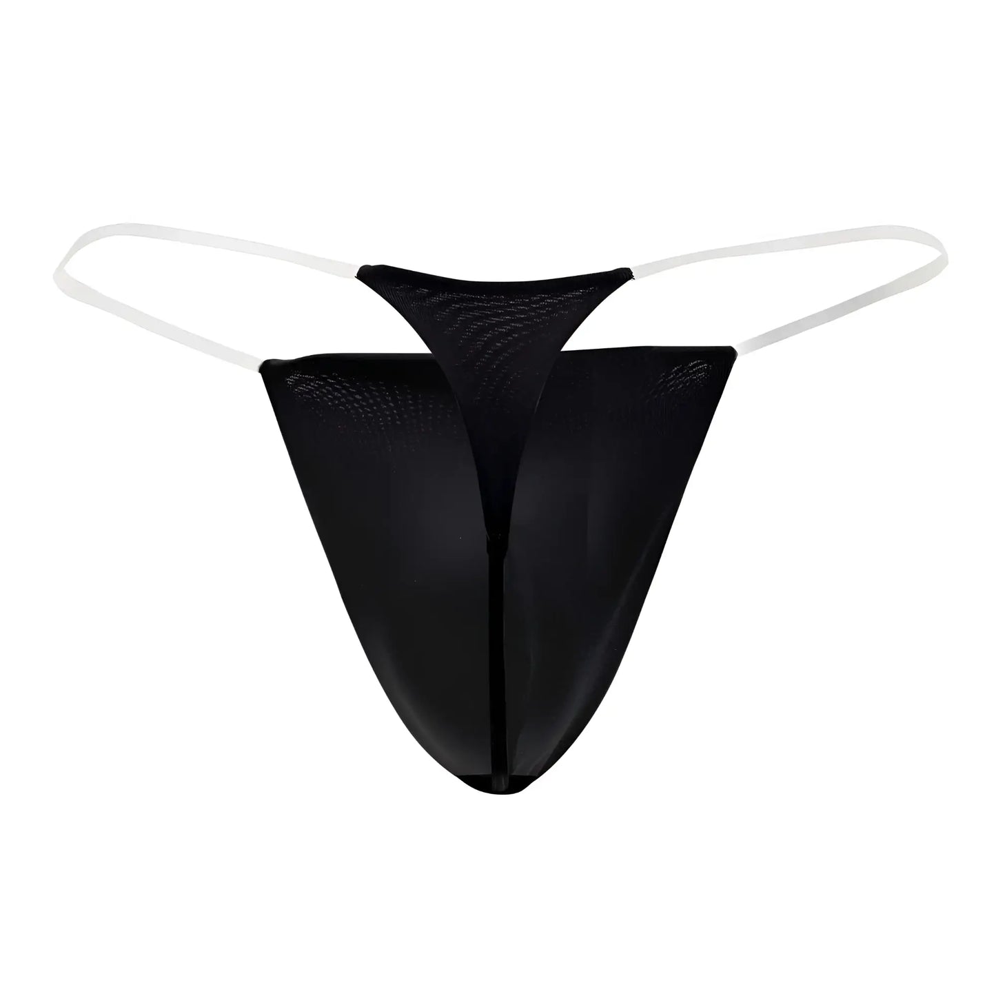 CandyMan 99548 black invisible micro thong made of black mesh with white elastic straps shown from the front