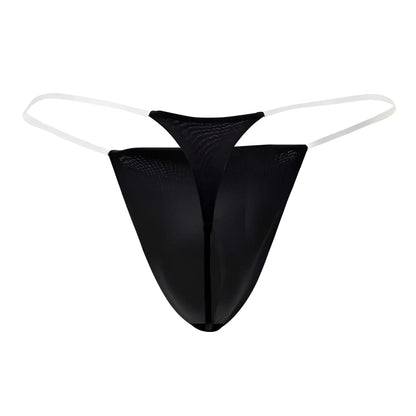 CandyMan 99548 black invisible micro thong made of black mesh with white elastic straps shown from the front