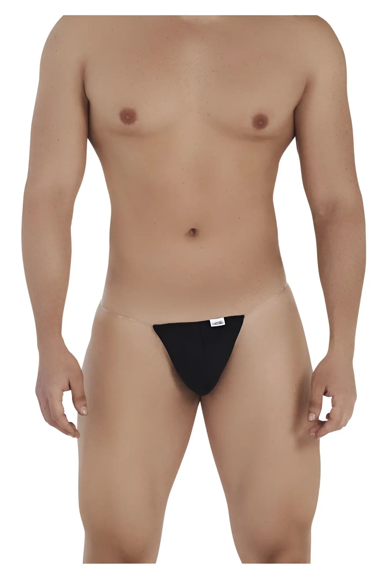 Black CandyMan 99548 invisible micro thong briefs in sheer mesh with a small white label at the front