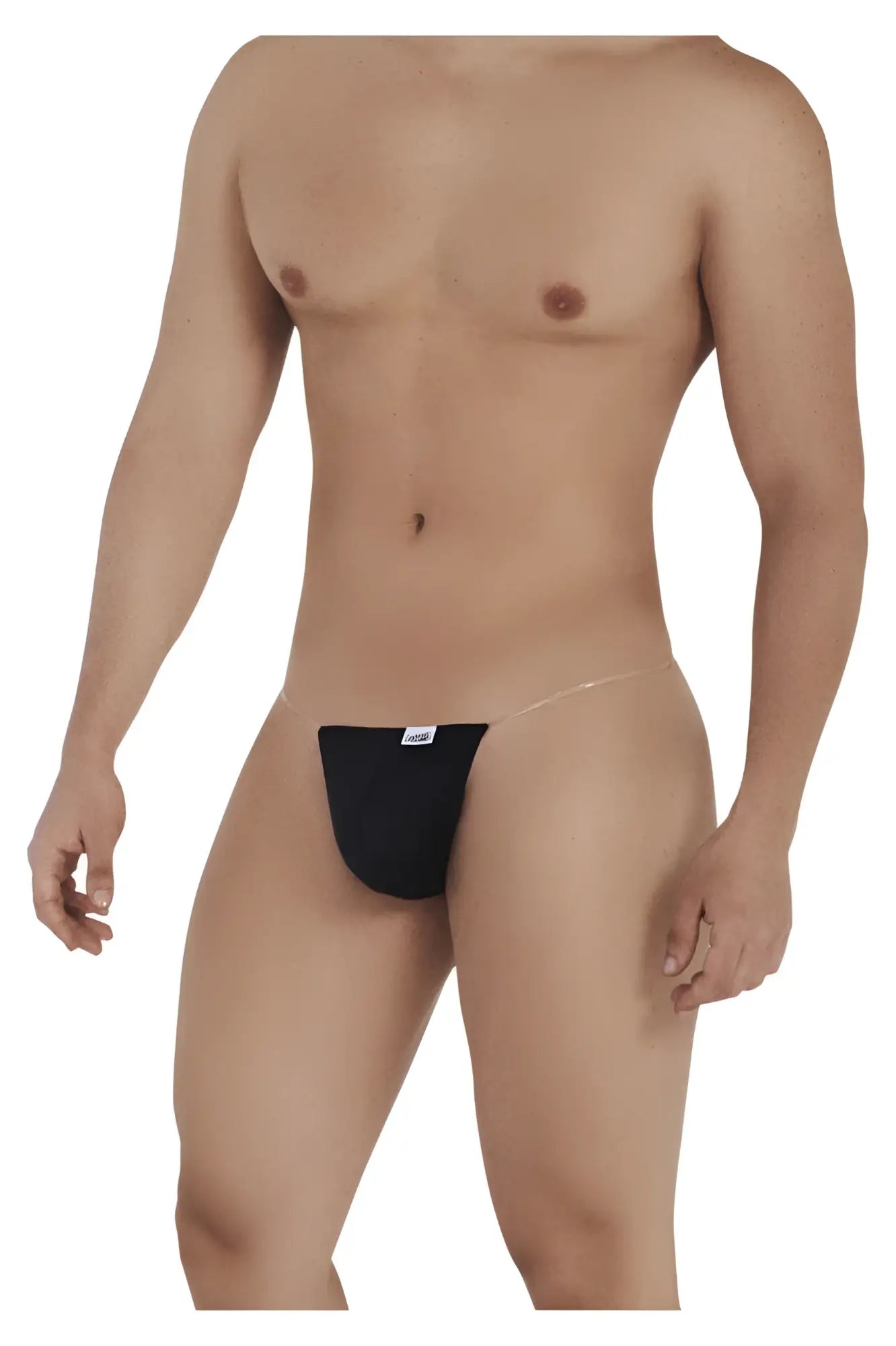 CandyMan 99548 black invisible micro thong with thin transparent waistband and small white brand tag visible