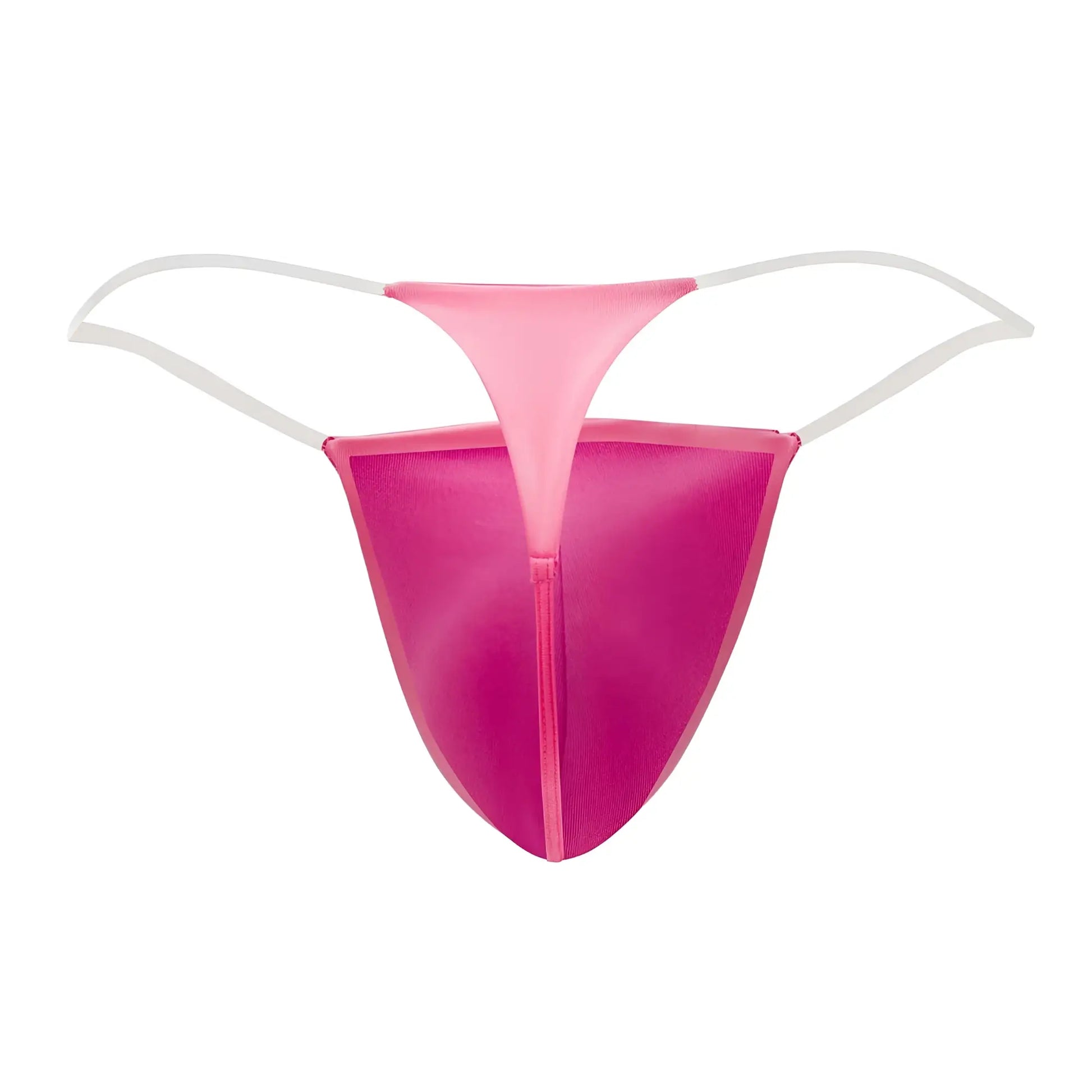 Pink mesh thong candyMan 99548 with white elastic straps and central zipper for invisible micro thong fit