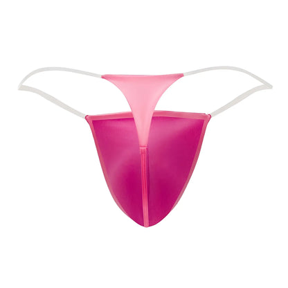 Pink mesh thong candyMan 99548 with white elastic straps and central zipper for invisible micro thong fit