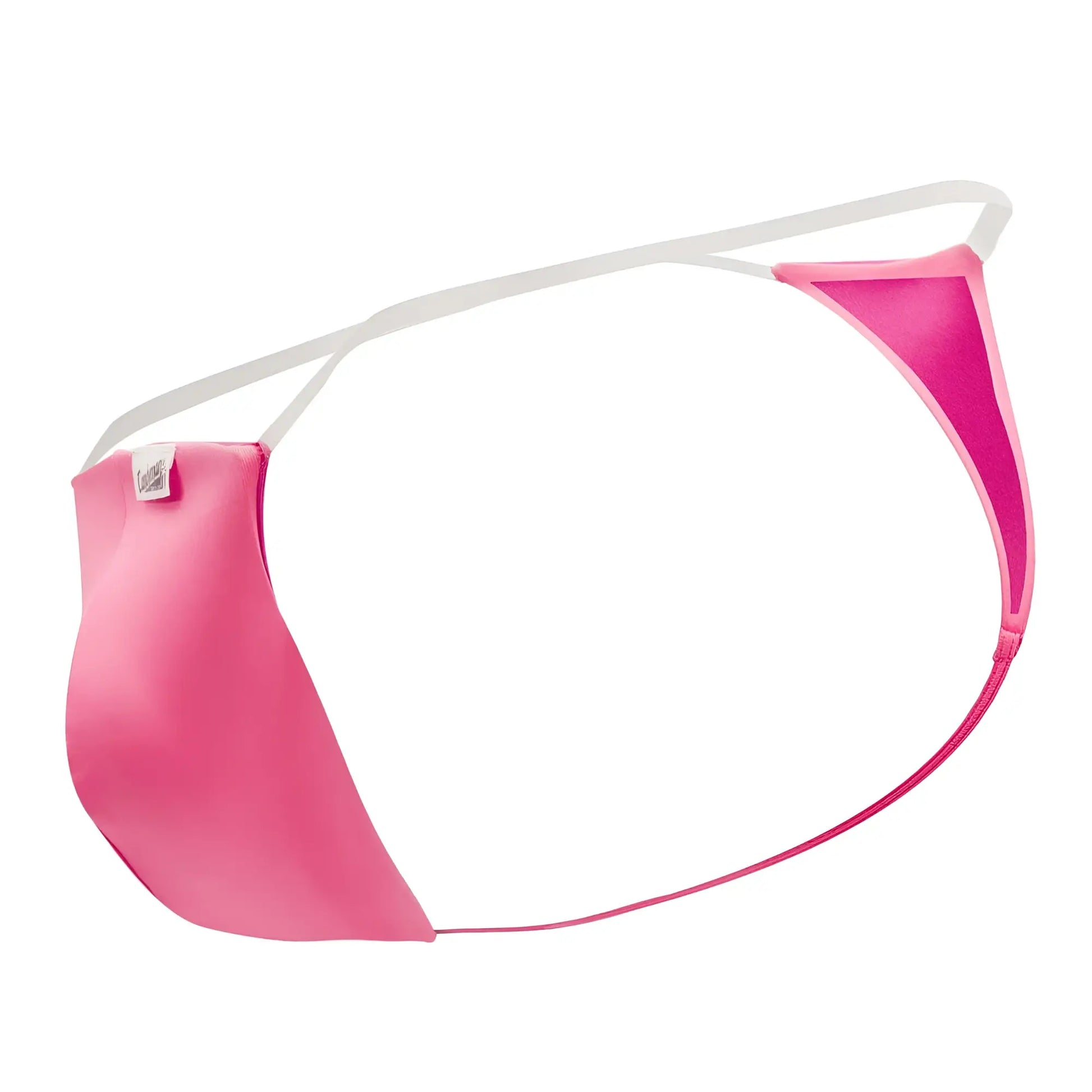 A vibrant hot pink Candyman 99548 invisible micro thong with white elastic waistband and small brand tag