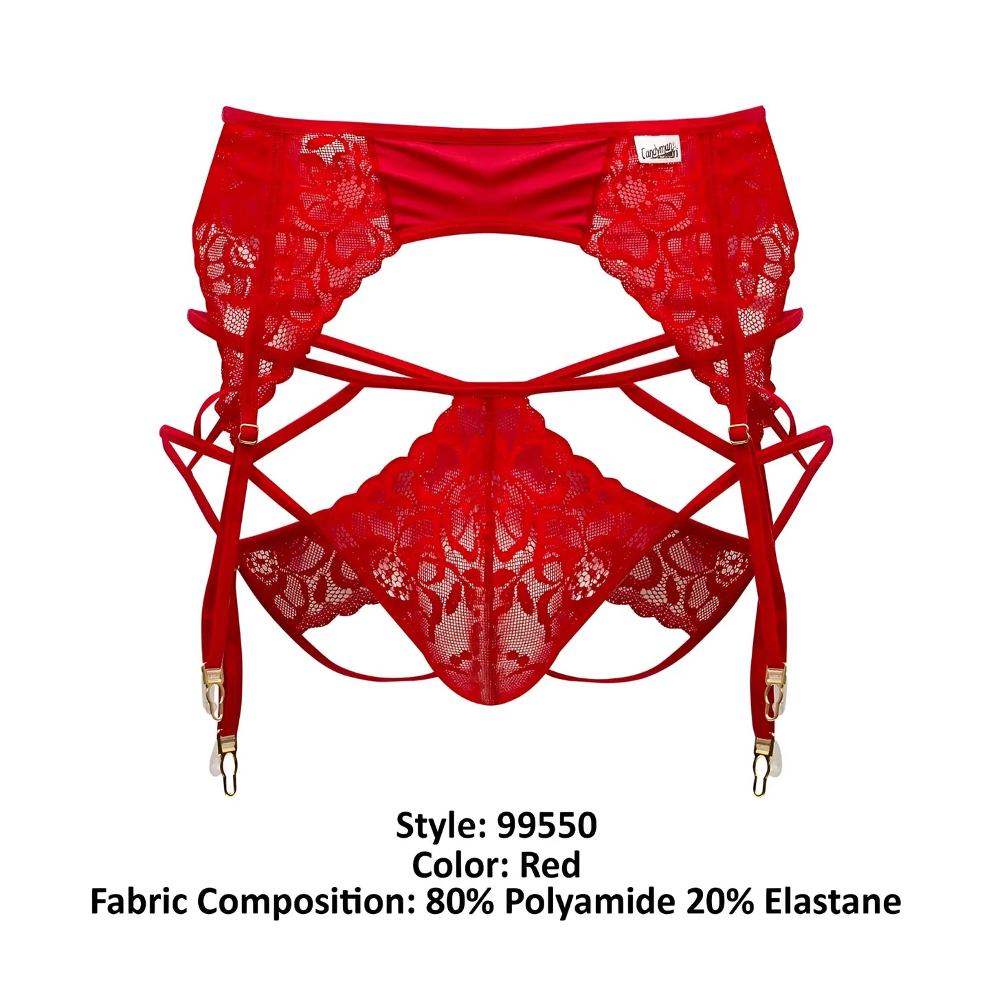 CandyMan 99550 red lace garter belt with floral pattern and adjustable straps for lingerie outfits