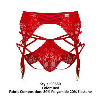 CandyMan 99550 red lace garter belt with floral pattern and adjustable straps for lingerie outfits