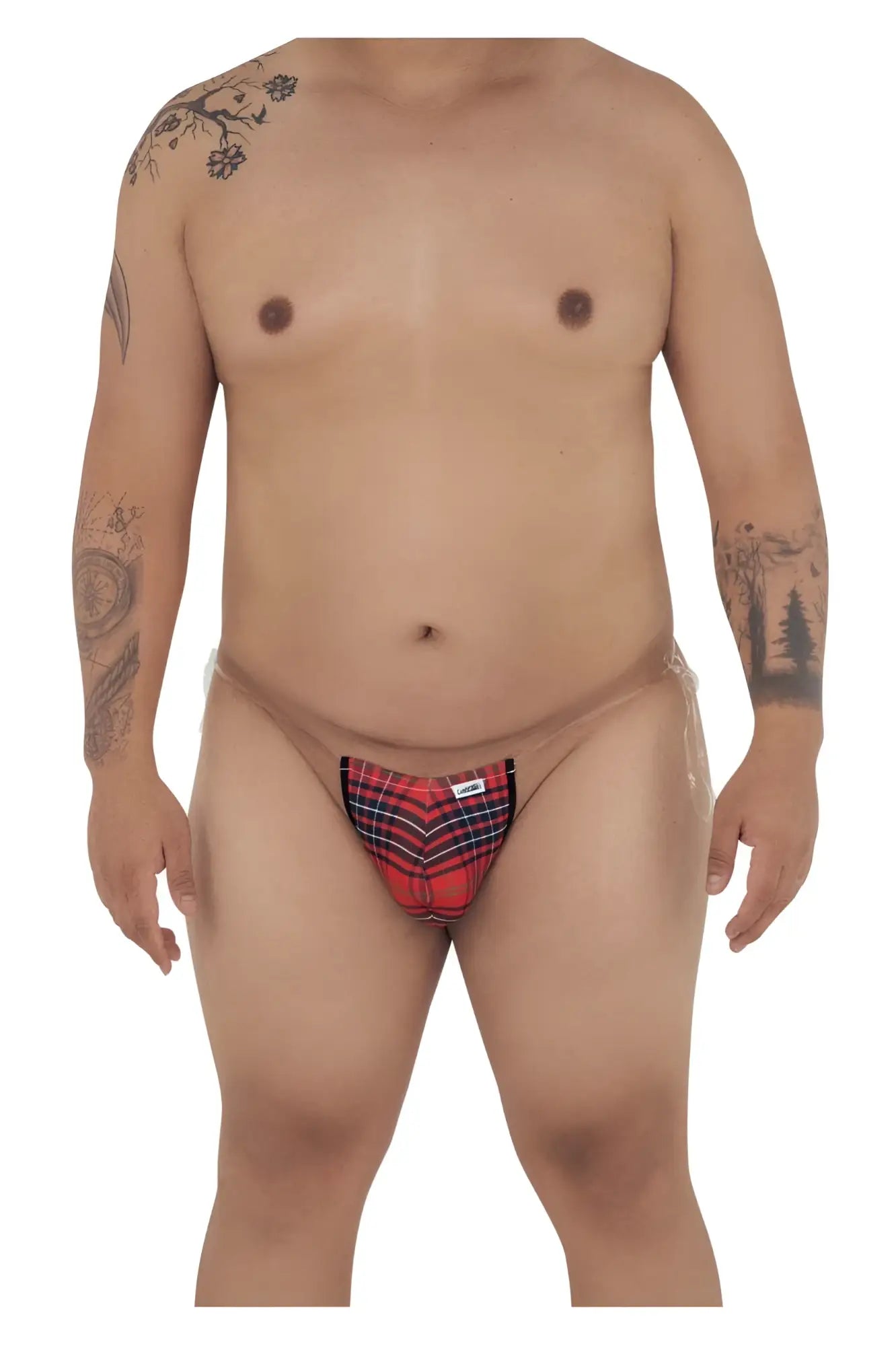 CandyMan 99571X invisible micro g-string briefs in red and black plaid with a small white label on the front