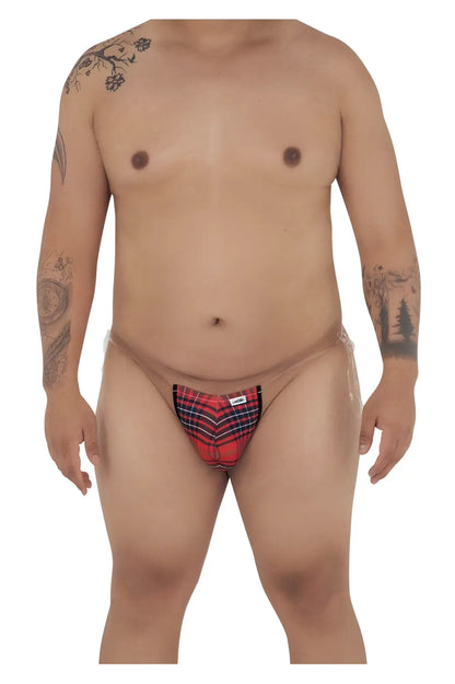 CandyMan 99571X invisible micro g-string briefs in red and black plaid with a small white label on the front
