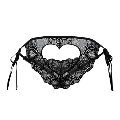 Black lace bikini bottom candyMan 99579 with heart-shaped cutout and tied side strings in black color