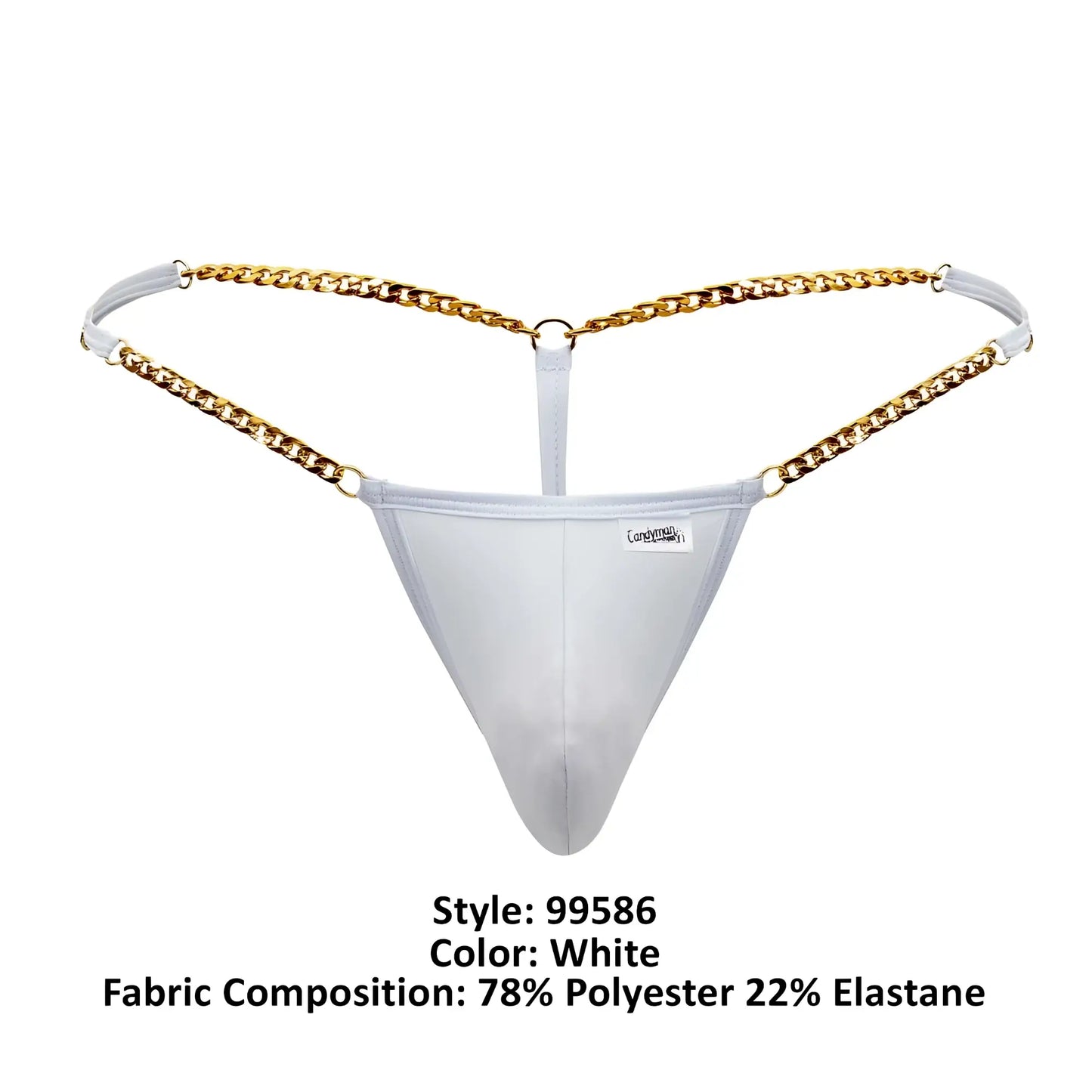 White thong g-string with gold chain detailing by candyman 99586 showcasing back side design