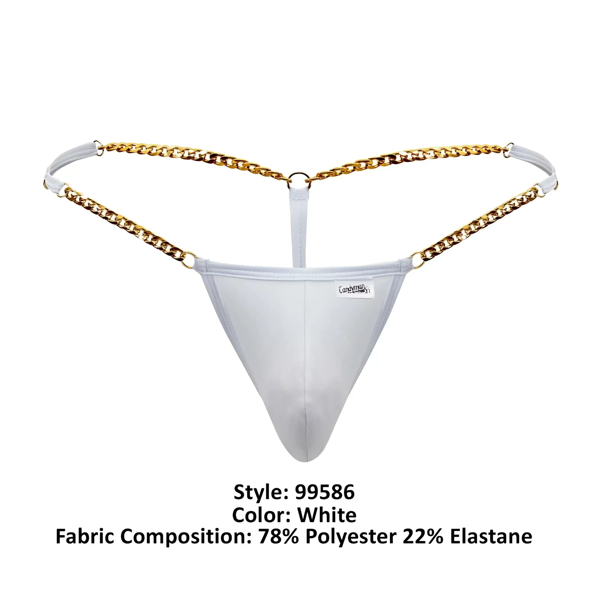 White thong g-string with gold chain detailing by candyman 99586 showcasing back side design