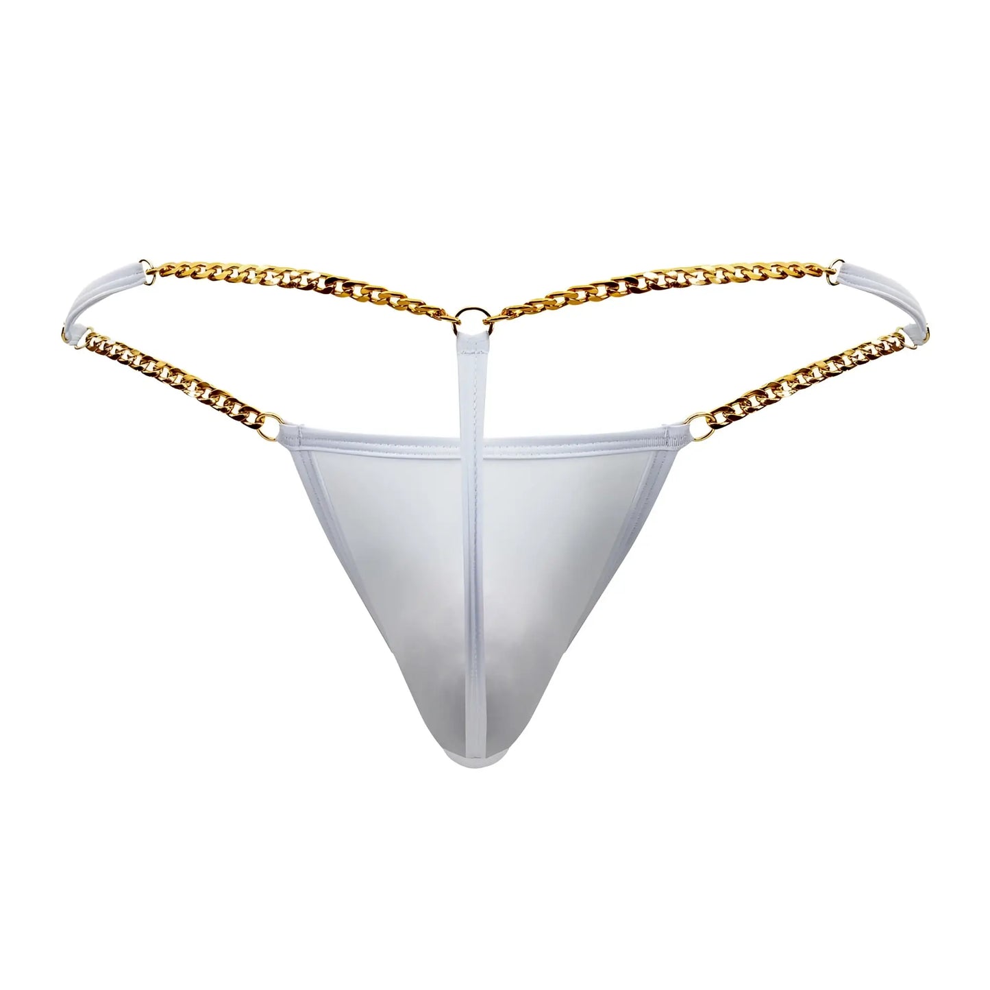 Transparent white mesh thong with gold chain detailing from candyman 99586 chain g-string collection