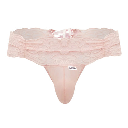 A delicate pink lace thong with scalloped edge and matching satin fabric from candyman 99595 lace thongs rose color