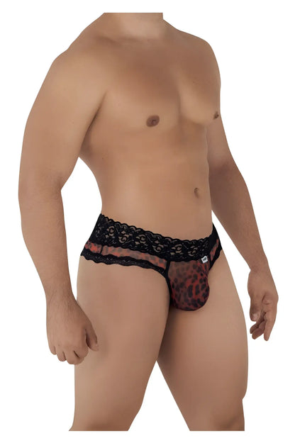 Black lace-trimmed men’s briefs with leopard print front panel from candyman mesh-lace thongs 99596