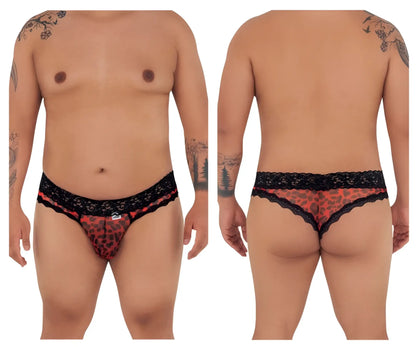 Red leopard-print briefs with black lace trim made of mesh lace from candyman 99596x collection