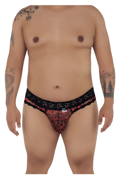 Red leopard-print mesh lace briefs with black trim from candyman designed for a bold intimate look