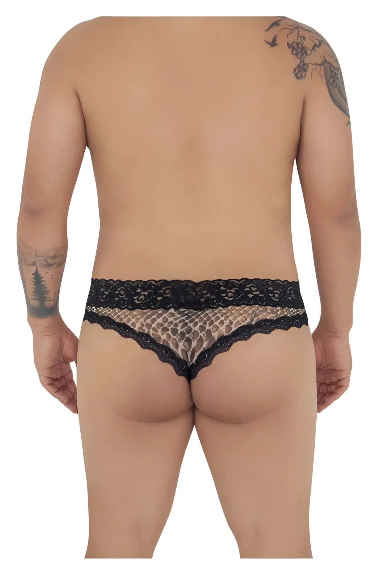 Black lace-trimmed leopard print briefs from candyman 99596x mesh-lace thongs color snake print collection