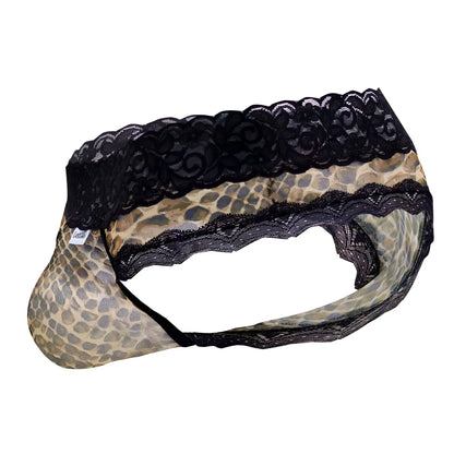 Leopard-print mesh briefs with black lace trim from candyman 99596x mesh-lace thongs in snake print color