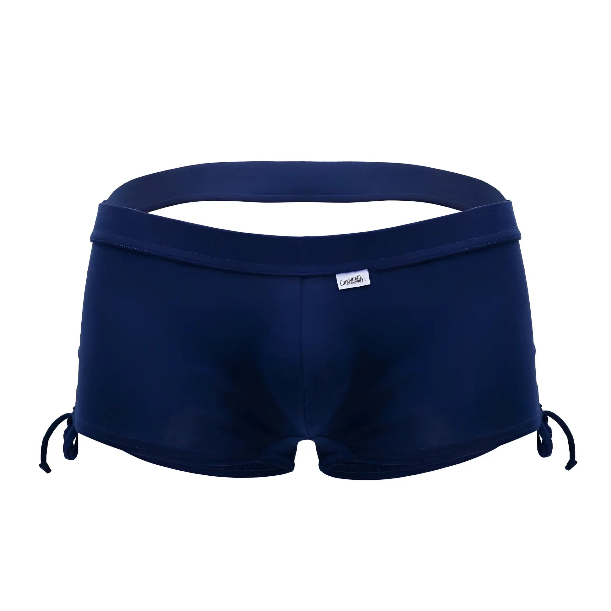 Navy blue cotton candy man 99602x lounge pajama shorts with side ties and small brand tag on waistband
