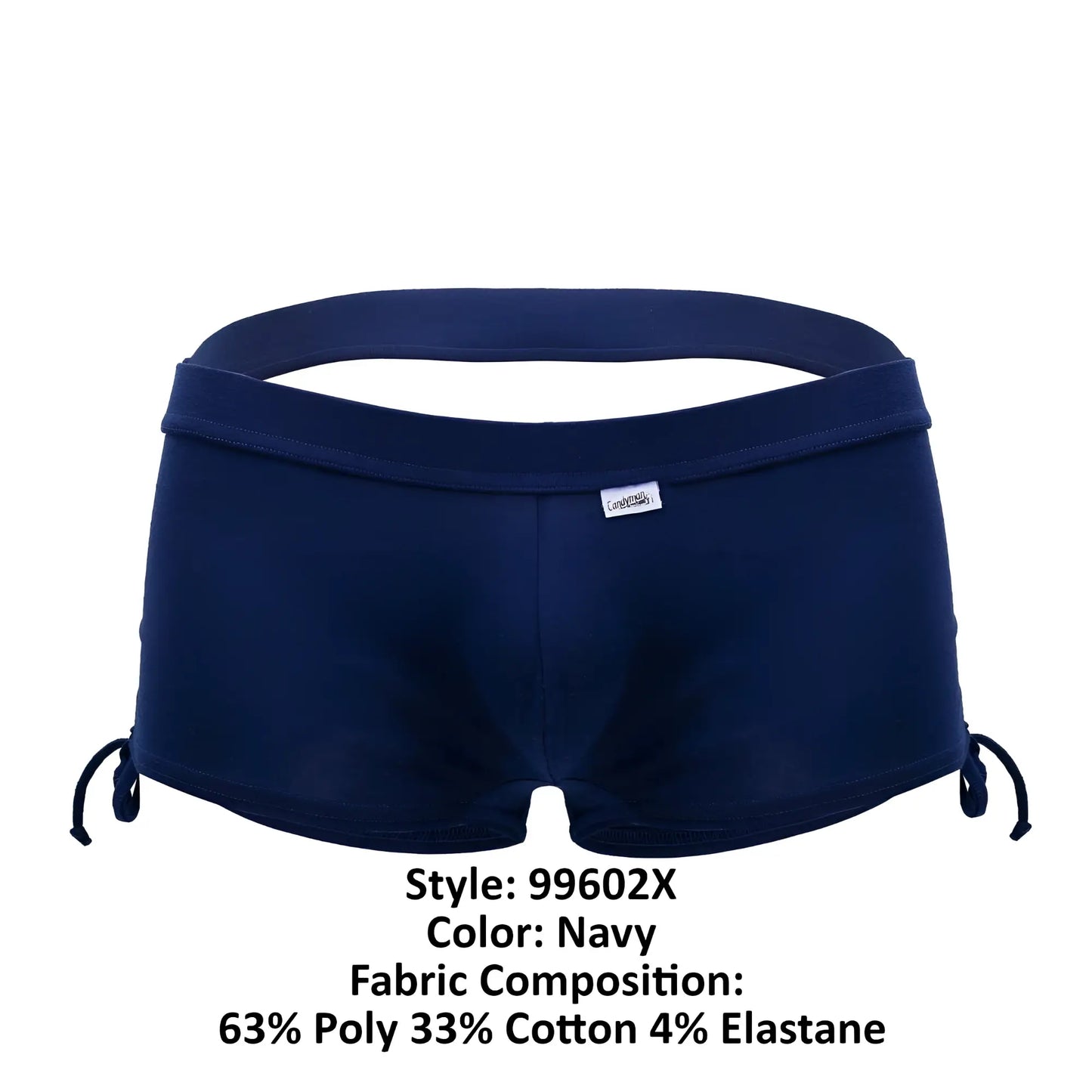 Navy blue candyMan 99602X lounge pajama shorts with side drawstrings and branded tag for comfortable wear