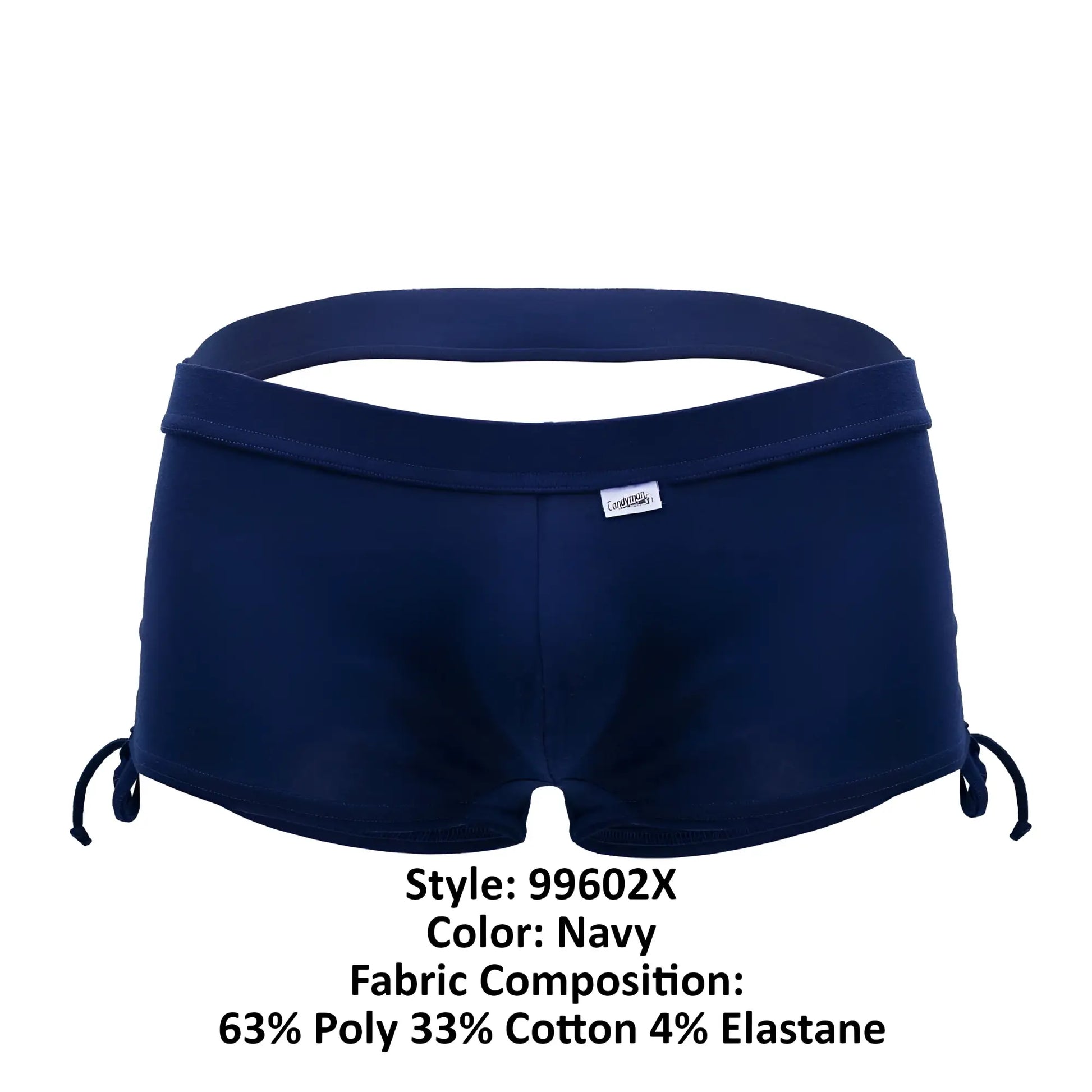 Navy blue candyMan 99602X lounge pajama shorts with side drawstrings and branded tag for comfortable wear