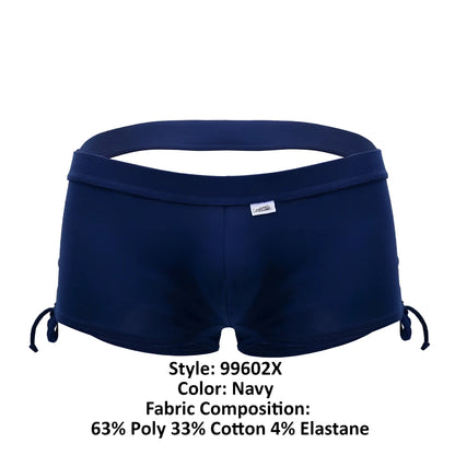 Navy blue candyMan 99602X lounge pajama shorts with side drawstrings and branded tag for comfortable wear