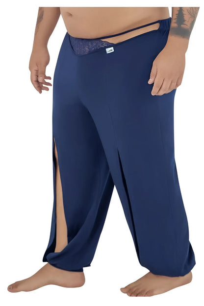 Navy candy man 99603x lounge pajama pants with wide-leg fit lace trim waistband and side slits