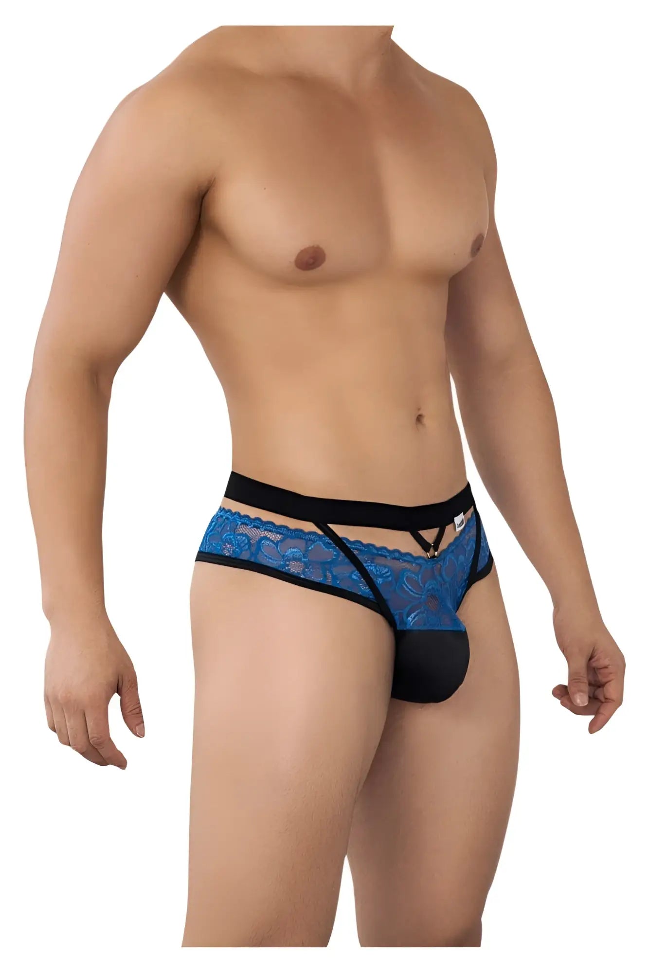 Bluelace men’s briefs with black elastic waistband and matching black pouch from candyman 99627 lace jockstrap blue