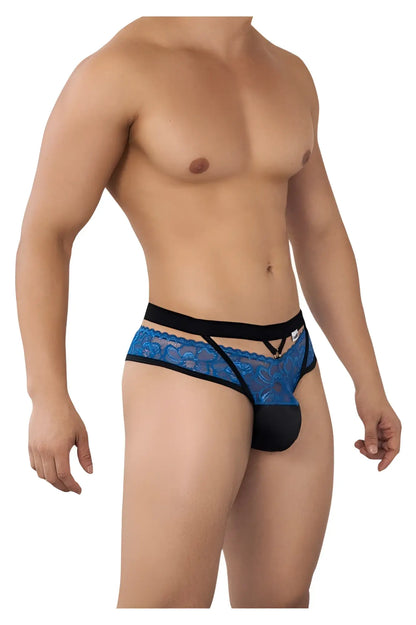 Bluelace men’s briefs with black elastic waistband and matching black pouch from candyman 99627 lace jockstrap blue