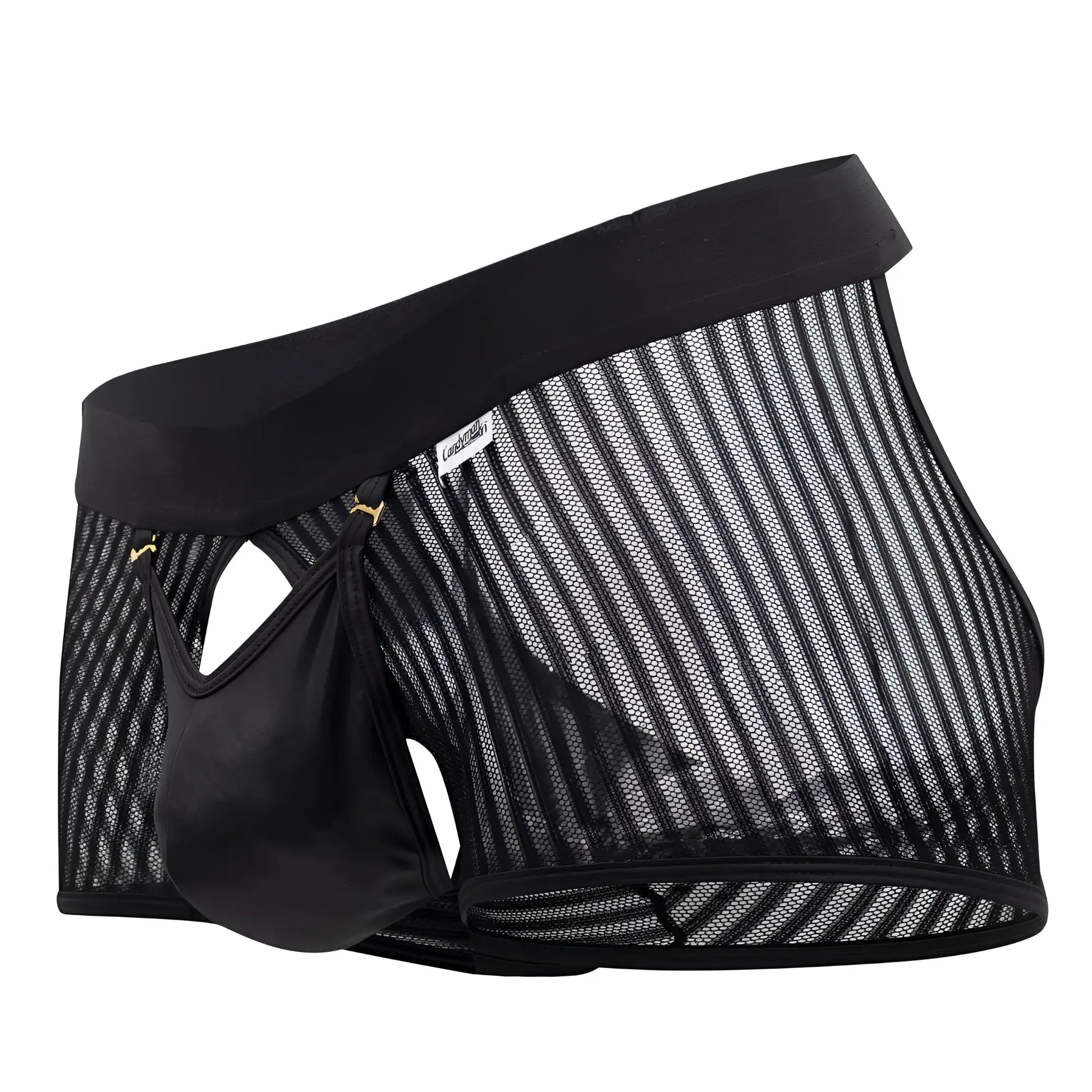 Black mesh briefs candyman 99636 with solid black elastic waistband and satin-like pouch for comfortable wear