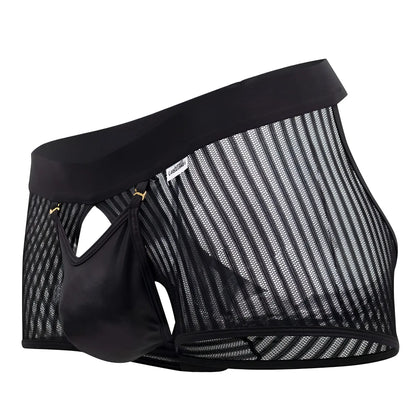 Black mesh briefs candyman 99636 with solid black elastic waistband and satin-like pouch for comfortable wear