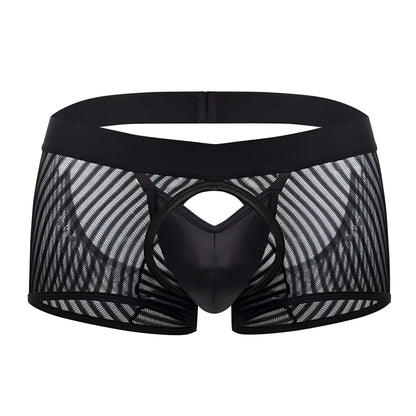 CandyMan 99636 black mesh trunks with a solid glossy center panel and elastic waistband for comfortable wear