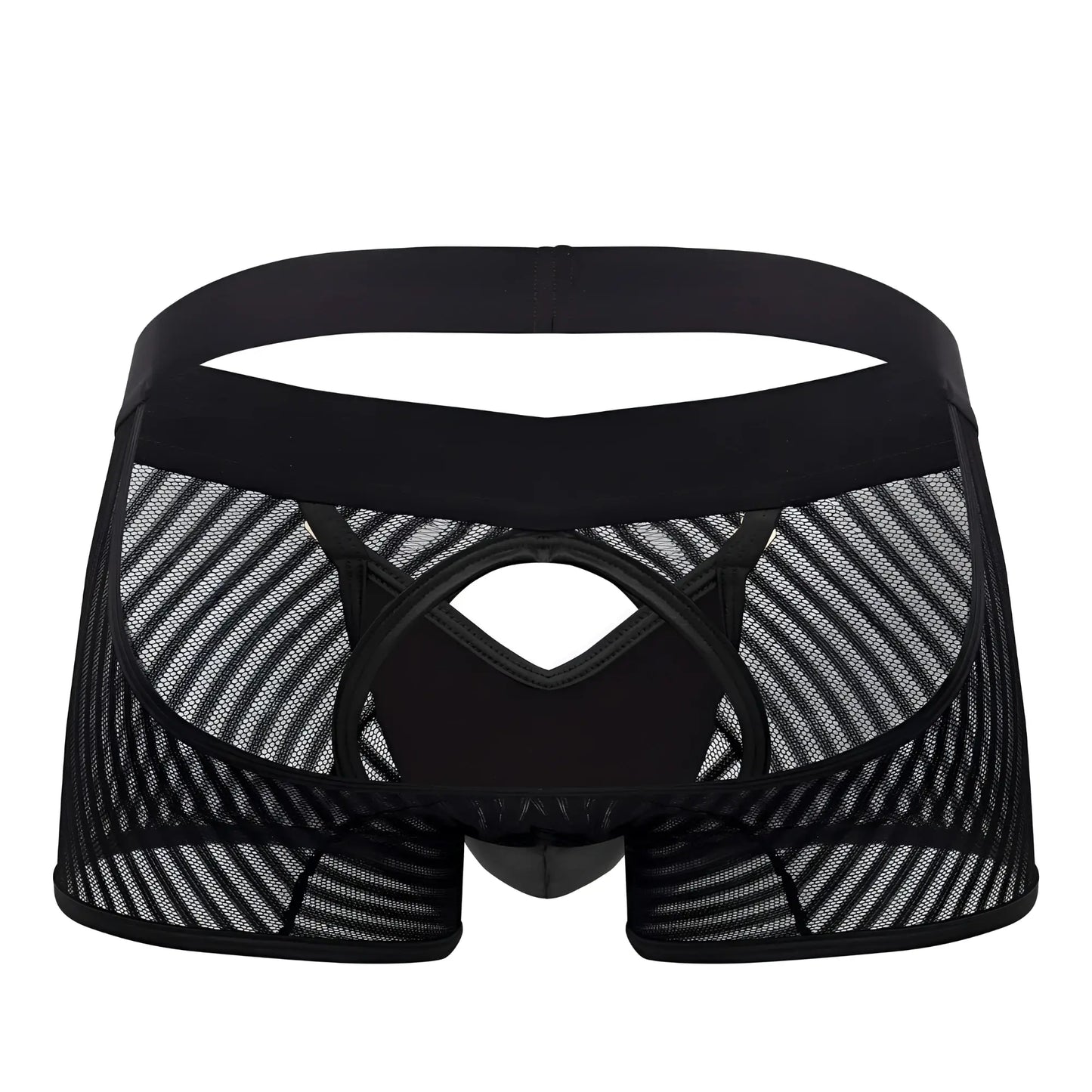 Black mesh briefs candy man 99636 with solid black waistband and reinforced stitching for comfortable support