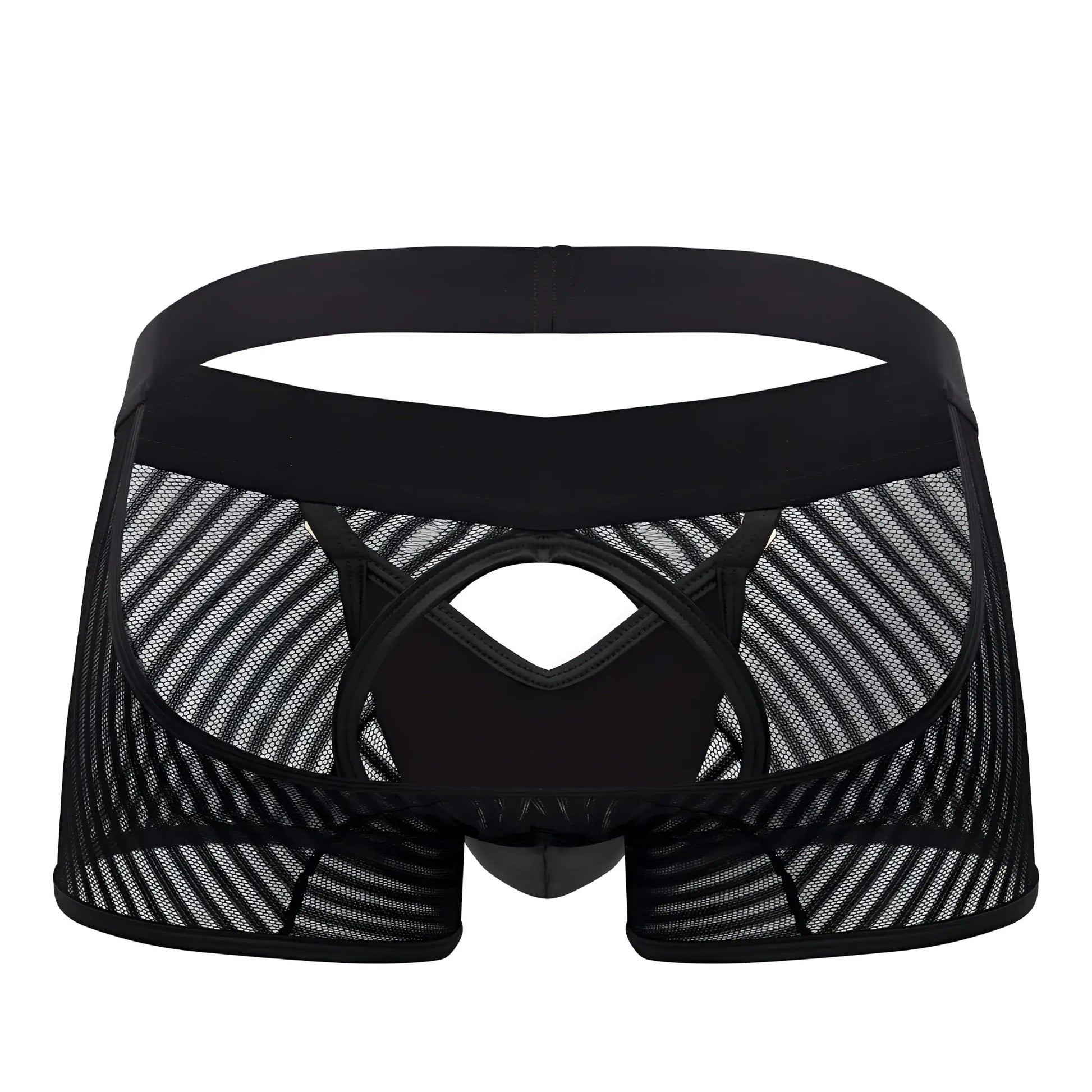 Black mesh briefs candy man 99636 with solid black waistband and reinforced stitching for comfortable support